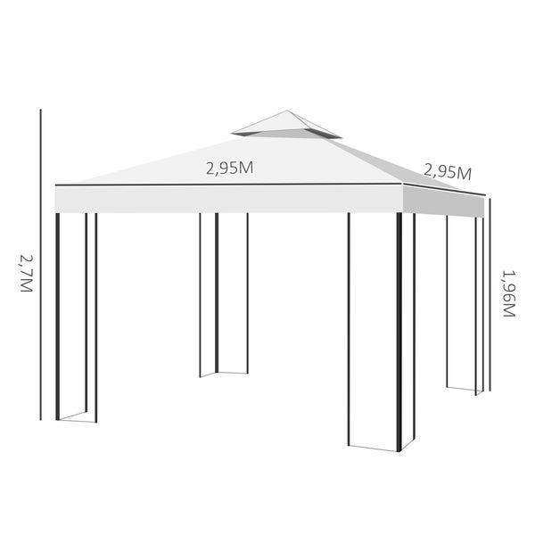 Outsunny Gartenpavillon, mit Blatt-Design Pavillon, 295L x 295B x 270H cm, Polyester, Cremeweiß