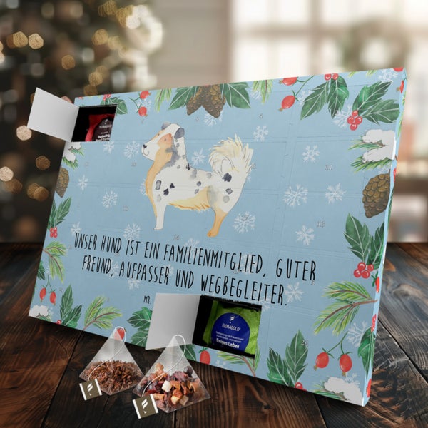 Mr. & Mrs. Panda Tee Adventskalender Hund Australien Shepherd - Blau Pastell