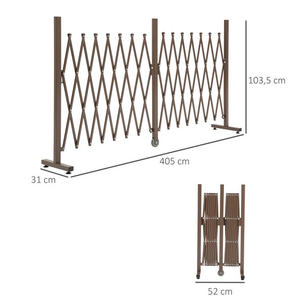 Outsunny Scherengitter, Absperrgitter, ausziehbar, 52-405 cm, H103,5 cm, Alu, Braun
