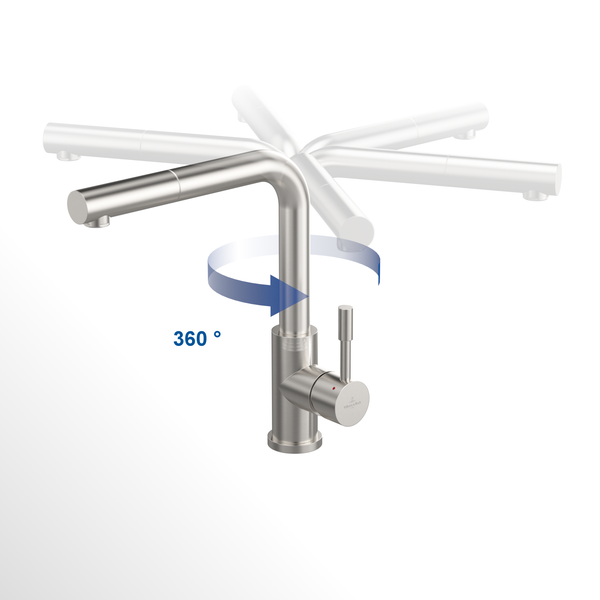 Villeroy & Boch Küchenarmatur Steel Shower, Hochdruck-Armatur, ausziehbare Brause, wassersparend, Edelstahl massiv
