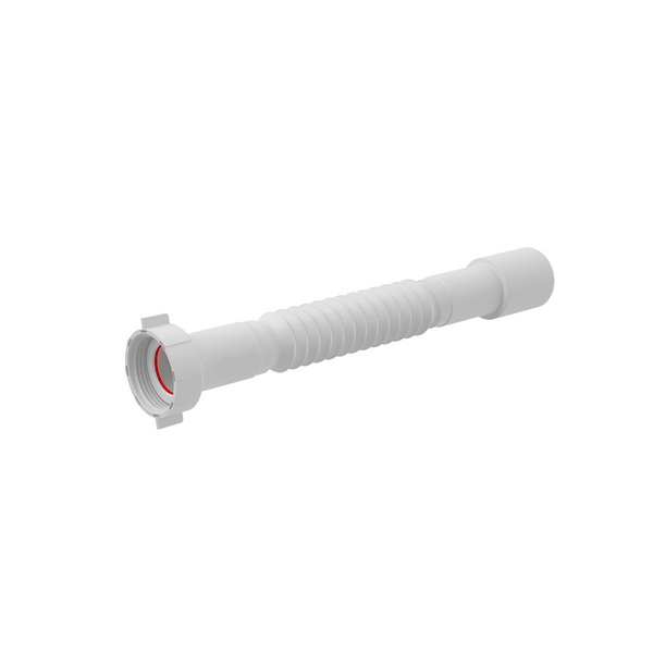 Flexibler Ablaufschlauch aus weißem Kunststoff mit Schraubanschluss für Siphons.