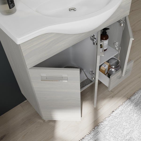 85 cm Badezimmermöbel-Set in Eiche grau Holzoptik | Rimini