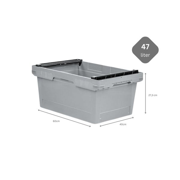 PROREGAL SuperSparSet 8x Conical Mehrweg-Stapelbehälter mit Stapelbügel Grau HxBxT 27,3 x 40 x 60 cm 47 Liter Lagerbox Eurobox Transportbox