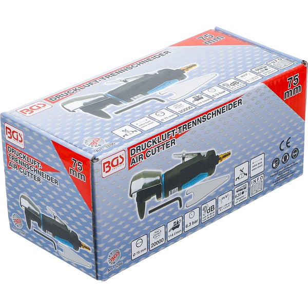 Verpackung eines BGS Druckluft Trennschneiders mit 75 Millimeter Durchmesser