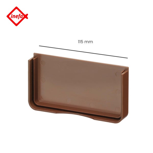 Inefa Logo. Kastenform-Dachrinnen-Endstück aus Kunststoff, Breite 115 Millimeter.