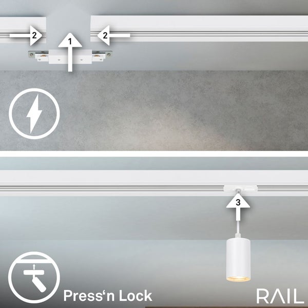 Briloner Rail Schienensystem, Komplettset, 4x GU10 Pendel, Einspeisung, Weiß, 1,5 m