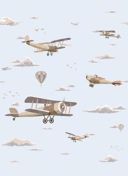 Tapete mit Flugzeug- und Heißluftballonmuster