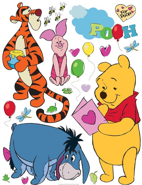 Disney Wandtattoo Pu der Bär Orange, Gelb, Blau und Rosa - 65 x 42.5 cm - 600129