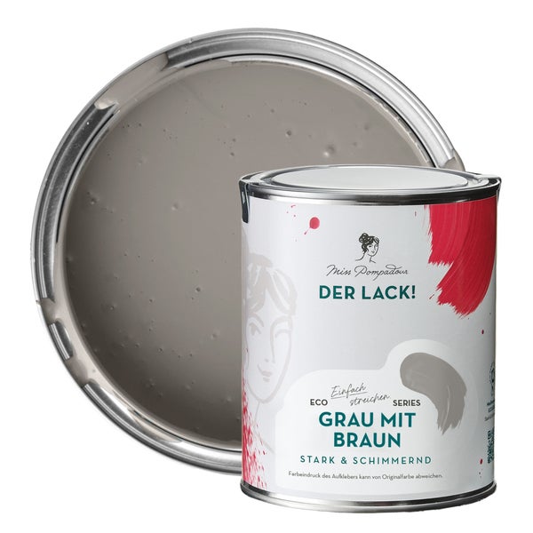 MissPompadour seidenmatte Holzfarbe - Grau mit Braun - 1 L, Möbelfarbe ohne Schleifen - Farbe für Holz, Metall, Kunststoff - Holzlack, Möbellack schnelltrocknend mit hoher Deckkraft