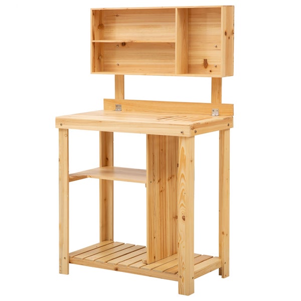 Outsunny Pflanztisch Gartenarbeitstisch für Garten Balkon und Terrasse, Gartentisch mit Ablage, Blumenregal Blumenständer aus Tannenholz, 80 x 43 x 136,5 cm, Natur