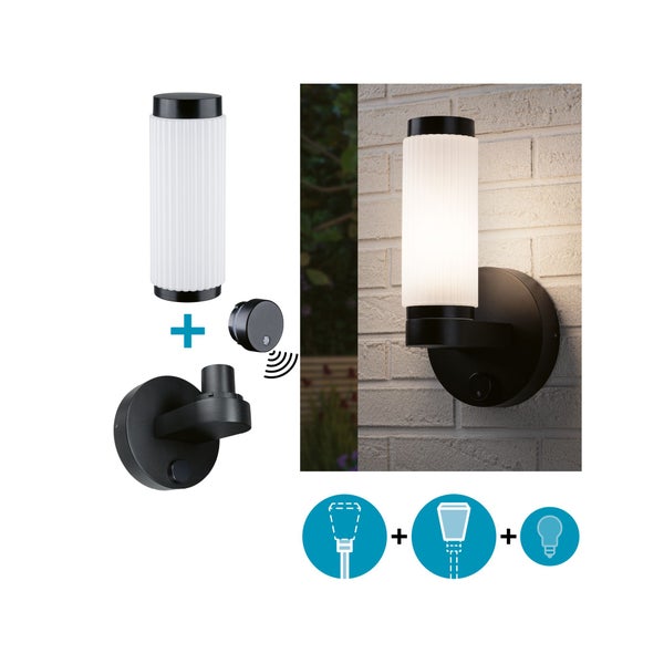 ModuShine Beleuchtungsserie bestehend aus verschiedenen Stand und Wandleuchten für individuelle Lichtlösungen in Außenbereichen.