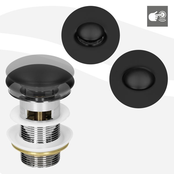 ML-Design Universal Ablaufgarnitur für Waschbecken & Waschtisch mit Überlauf, Keramikdeckel Schwarz-Edelstahl, 1 1/4 Zoll, Pop Up Ventil, Ablaufventil Abflussgarnitur Waschbeckenstöpsel mit Dichtungen