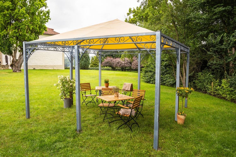 Pavillon ELEO Palermo 4 x 4 m feuerverzinkt | mit Sonnensegel ecru