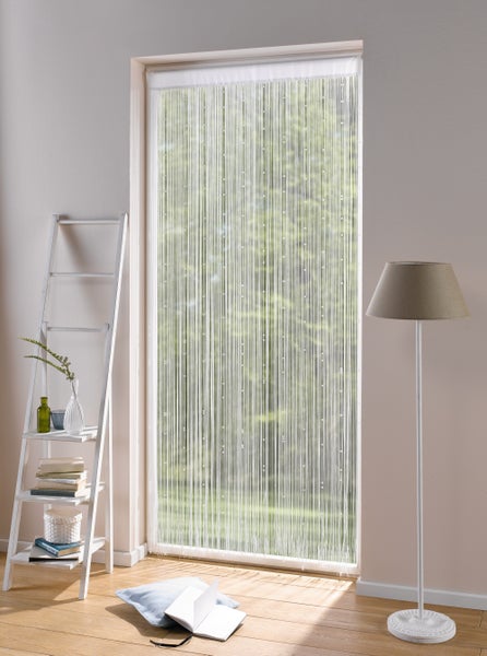 FRANK FLECHTWAREN | Fadenvorhang Weiße Perlen, POLYESTER, GH 220 cm, Breite 90 cm