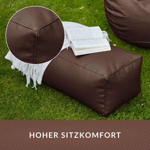 Green Bean Sitzhocker aus Kunstleder - Pouf mit EPS Perlen Füllung - 70 x 33 x 28cm - perfekte Ergänzung zum Sitzsack - Sitzwürfel Sitzkissen Hocker Fußhocker - Dunkelbraun