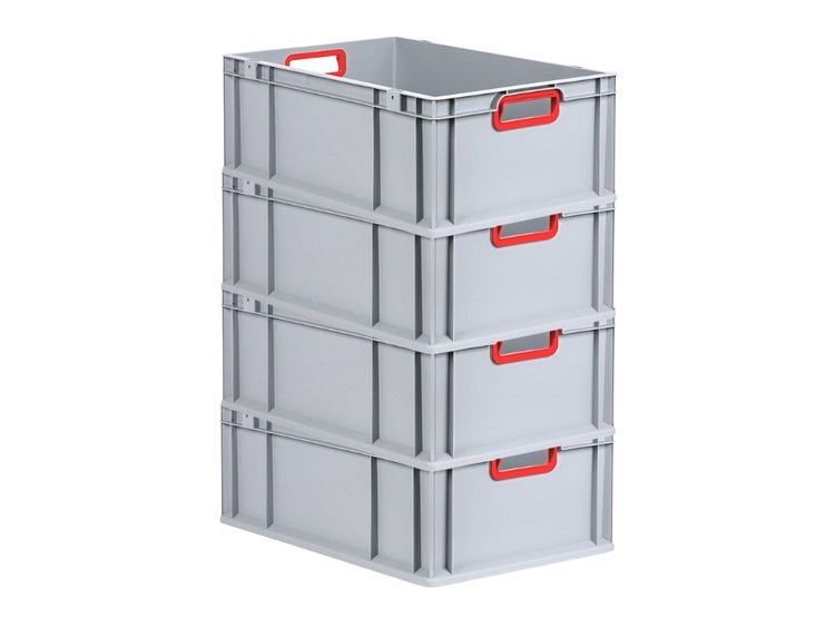 PROREGAL Spar Set 4x Eurobox Nextgen Color HxBxT 22 x 40 x 60 cm 44 Liter Griffe Rot Offen Verstärkter Boden Eurobehälter Transportbox