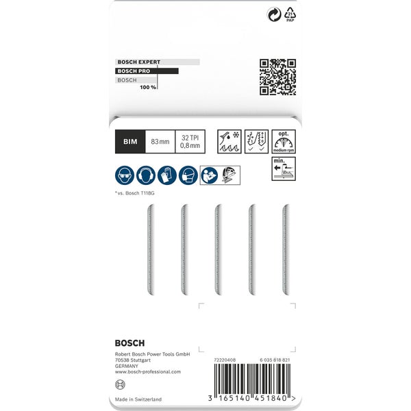 Bosch Expert Stichsägeblatt Set für Holz, 5 Stück, 83 Millimeter