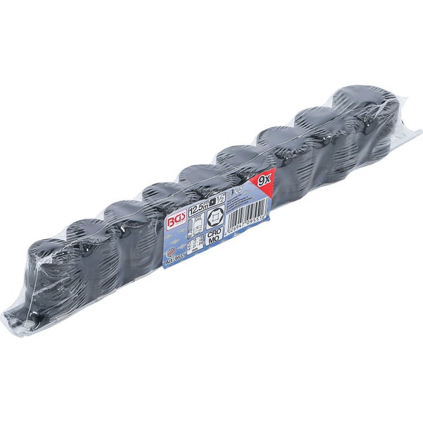 BGS Kraft-Steckschlüssel-Einsatz-Satz Sechskant, extra flach Antrieb Innenvierkant 12,5 mm (1/2) SW 13 - 24 mm 9tlg. - 9551