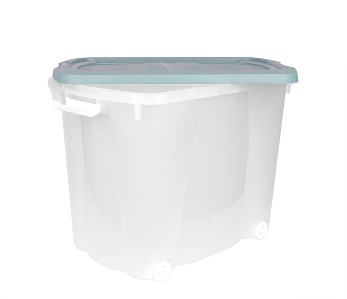 BigDean 4er Set XXL Aufbewahrungsbox mit Deckel & Rollen - 100% recyceltes Plastik - Made in Europe - 60x38x43 cm - pastellgrün - mobile Rollenbox - 60 Liter
