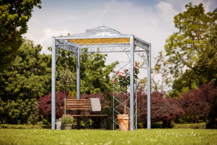 Pavillon ELEO Meran 2 x 2 m feuerverzinkt | mit Sonnensegel ecru