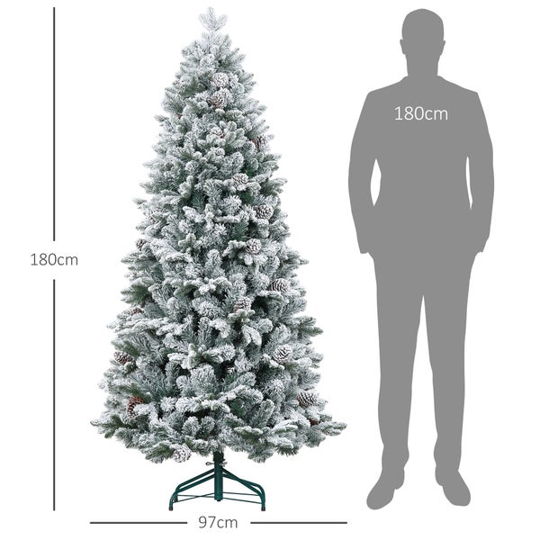 HOMCOM Künstlicher Weihnachtsbaum, 180 cm Christbaum mit 1489 Spitzen, Kunstschnee, klappbar Metallständer, für Weihnachten Deko, Grün