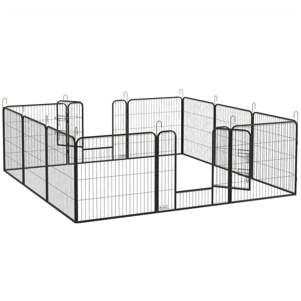 PawHut Welpenauslauf 80 cm Hoch, 12-TLG Welpenlaufstall mit 2 Tür, DIY Hundelaufstall Freilaufgehege für mittelgroße Hunde, Kaninchen, Meerschweinchen, Stahl, Grau