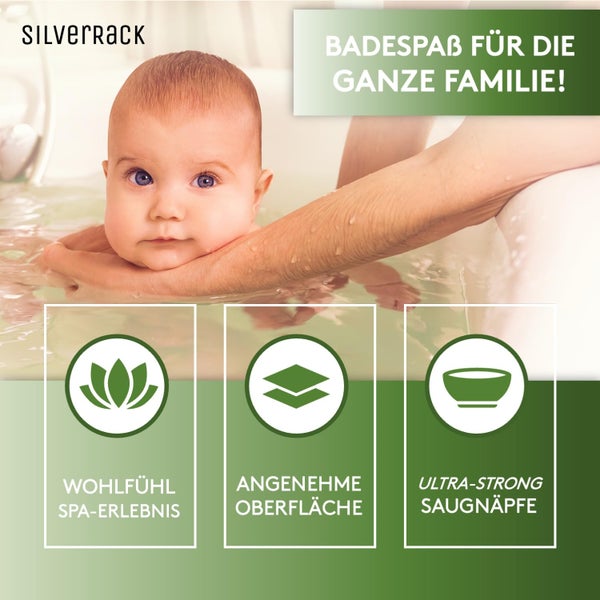 SilverRack Badewannenmatte 100x40 cm (Babyblau) - Antirutschmatte Badewanne BPA frei für Kinder und Babys - Duschmatte schimmelresistent & maschinenwaschbar - Badematte rutschfest