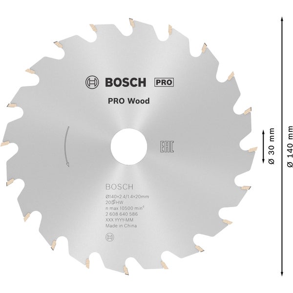 Bosch PRO Wood Kreissägeblatt 140 x 2,4 x 20 mm - 2608640586