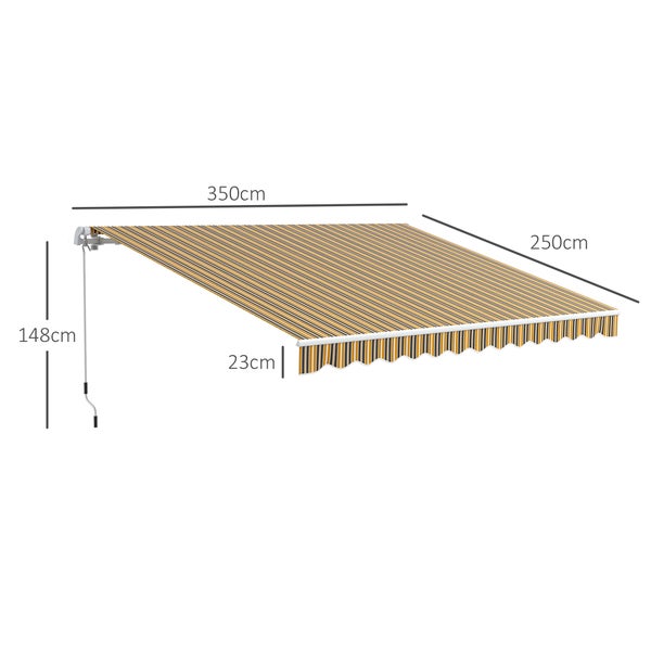 Outsunny Markise Gelenkarmmarkise Sonnenschutz mit Handkurbel 3,5 x 2,5m Gelb Grau Alu Polyester