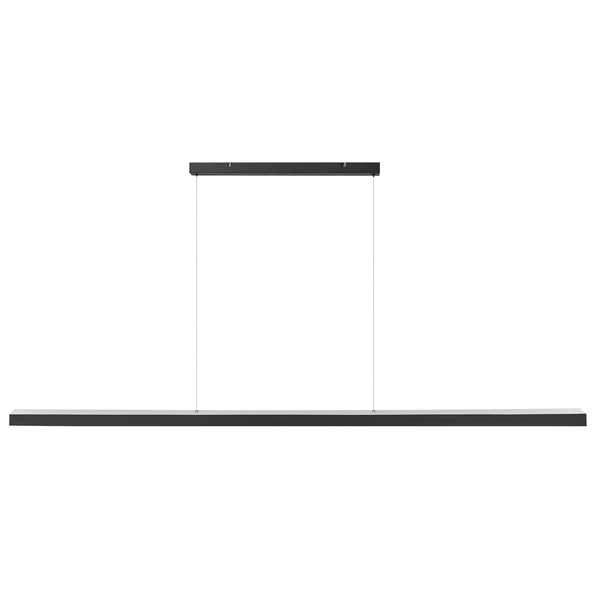 Moderne, längliche LED-Pendelleuchte in Schwarz mit rechteckigem Profil und schlichter Aufhängung.