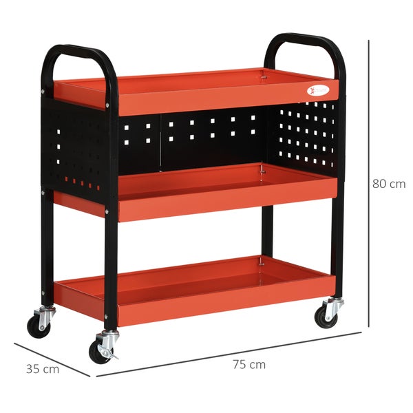 DURHAND, Werkstatt-Rollwagen, Werkzeugwagen, 75L x 35B x 80H cm, Stahl, Rot