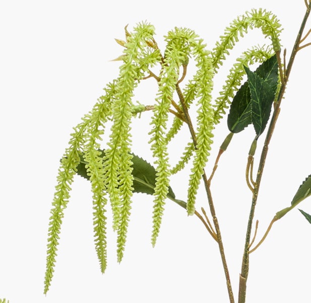 Künstlicher Amaranthus-Zweig mit hängenden grünen Blütenständen und Blättern.