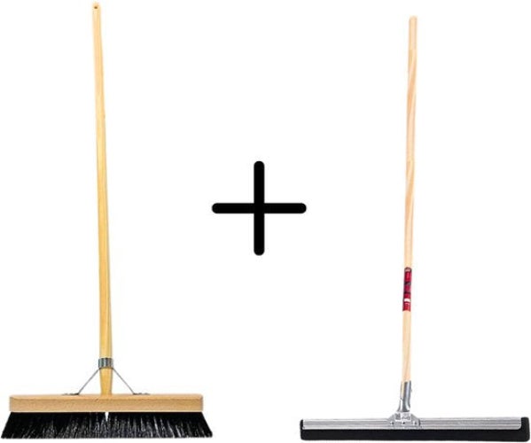 Besen und Abzieher mit Holzstiel