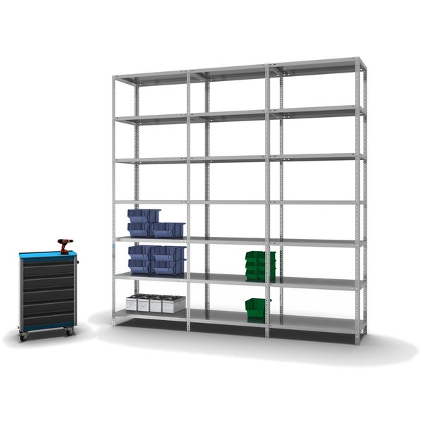 PROREGAL Fachbodenregal Schraubsystem Medium-Duty Grundregal HxBxT 300 x 100 x 50 cm 7 Ebenen Fachlast 200 kg Beidseitig Nutzbar Verzinkt