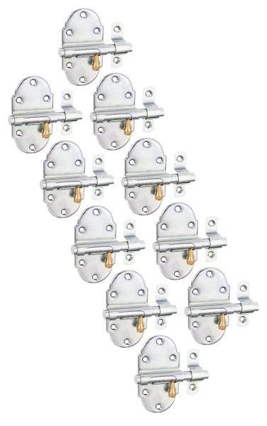 Set mit 10 verzinkten Schubriegeln für Tore und Türen mit Montageplatte