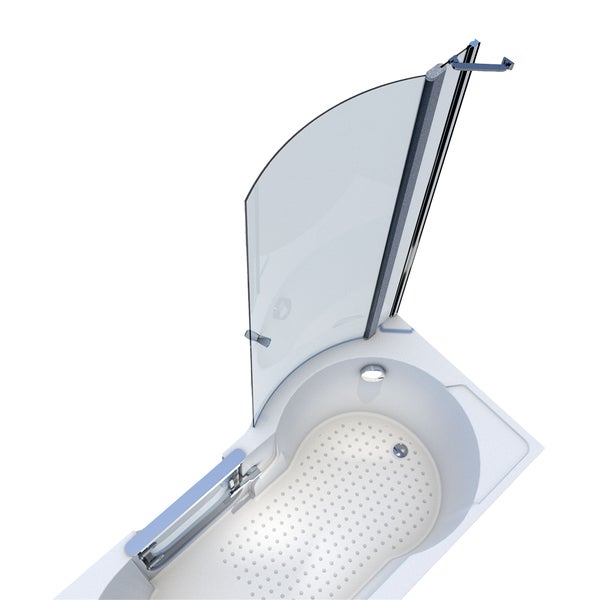 Begehbare Badewanne mit integrierter Glastür, Duschabtrennung und rutschhemmendem Boden.