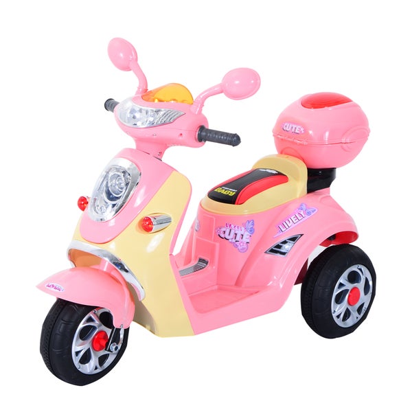 HOMCOM Elektro Kindermotorrad, Dreirad, 6V, 108x51x75cm, Metall+PP, Rosa+Gelb