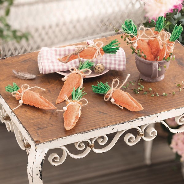 FRANK FLECHTWAREN|Osterdeko Karotten, 8er Set, 16 x 4 x 2,5 cm, BAUMWOLLE, POLYESTER, LEINEN, MAISSTROH