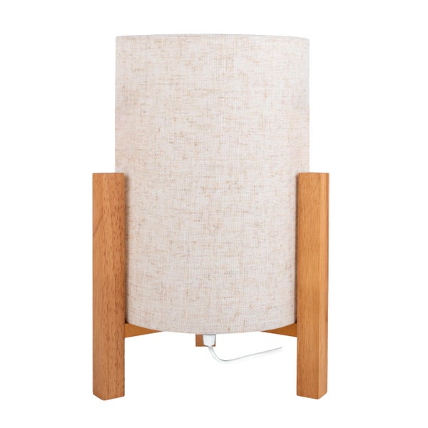 Tischleuchte mit Stoffschirm und Holzfuß