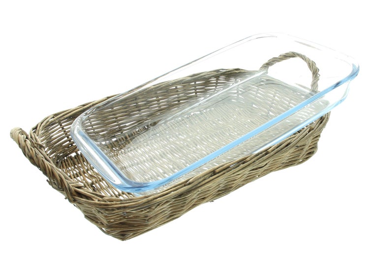 FRANK FLECHTWAREN | Auflaufform Cuisine mit Weidenkorb, GLAS, WEIDE, 37 x 24 x 7 cm