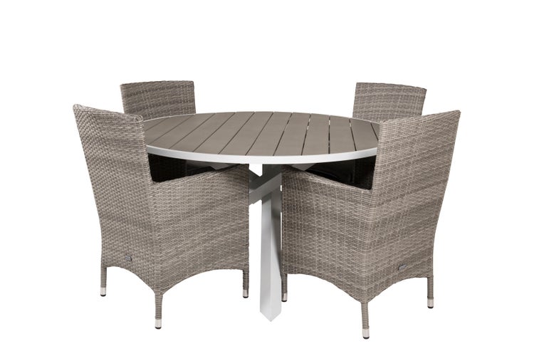 Parma Gartenset Tisch Ø140cm und 4 Stühle Malin grau. 140 X 140 X 73 cm