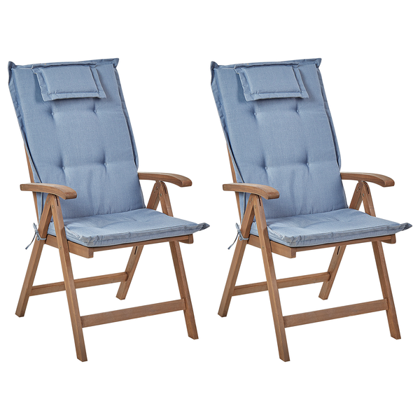 Set mit 2 Stühlen und Sitzkissen AMANTEA Akazienholz Blau