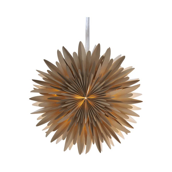 Dekorativer Papierstern mit Beleuchtung an einer Aufhängung