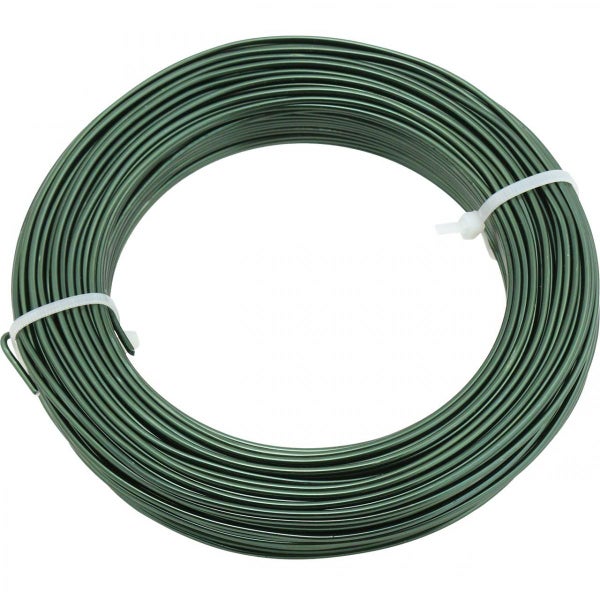 Grüner Spanndraht, kunststoffbeschichtet, in Rollenform.