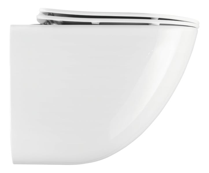 aquaSu® Spülrandloses Wand WC Set Levanto, Design Hänge WC, Tiefspüler, Keramik, Abgang waagerecht, Slimline WC-Sitz mit Absenkautomatik, Duroplast Toilettendeckel, Weiß, 045520