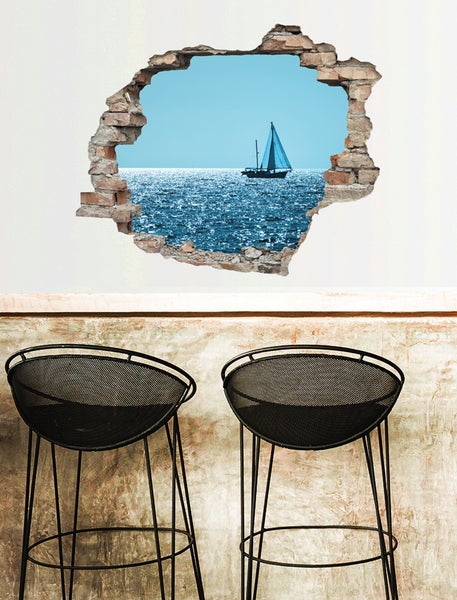 3D Wanddurchbruch selbstklebender Sticker Segelboot WS1078_60x50 cm