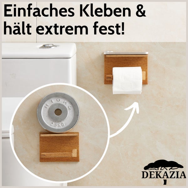 DEKAZIA® Klopapierhalter mit Ablage Mango | Toilettenpapierhalter Holz Klopapierhalter Holz Klorollenhalter Holz Klopapierhalter Bambus WC Rollenhalter Holz WC Papier Halterung Holz ohne Bohren Wand