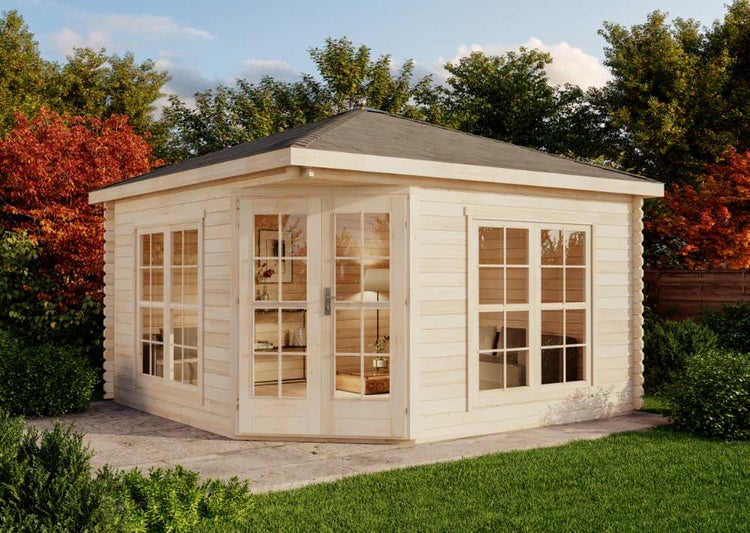 Alpholz 5-Eck Gartenhaus Victoria C 40 Gartenhaus aus Holz, Holzhaus mit 40 mm Wandstärke Blockbohlenhaus, Naturbelassen 4x4m