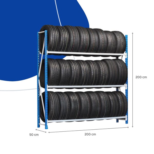 PROREGAL Reifenregal Maximus Pro HxBxT 200 x 200 x 40 cm 3 Ebenen 140 kg Fachlast Lichtblau-Lichtgrau