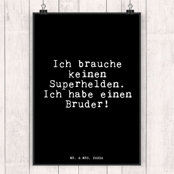 Mr. & Mrs. Panda DIN A4 Poster Ich brauche keinen Superhelden.... - Schwarz